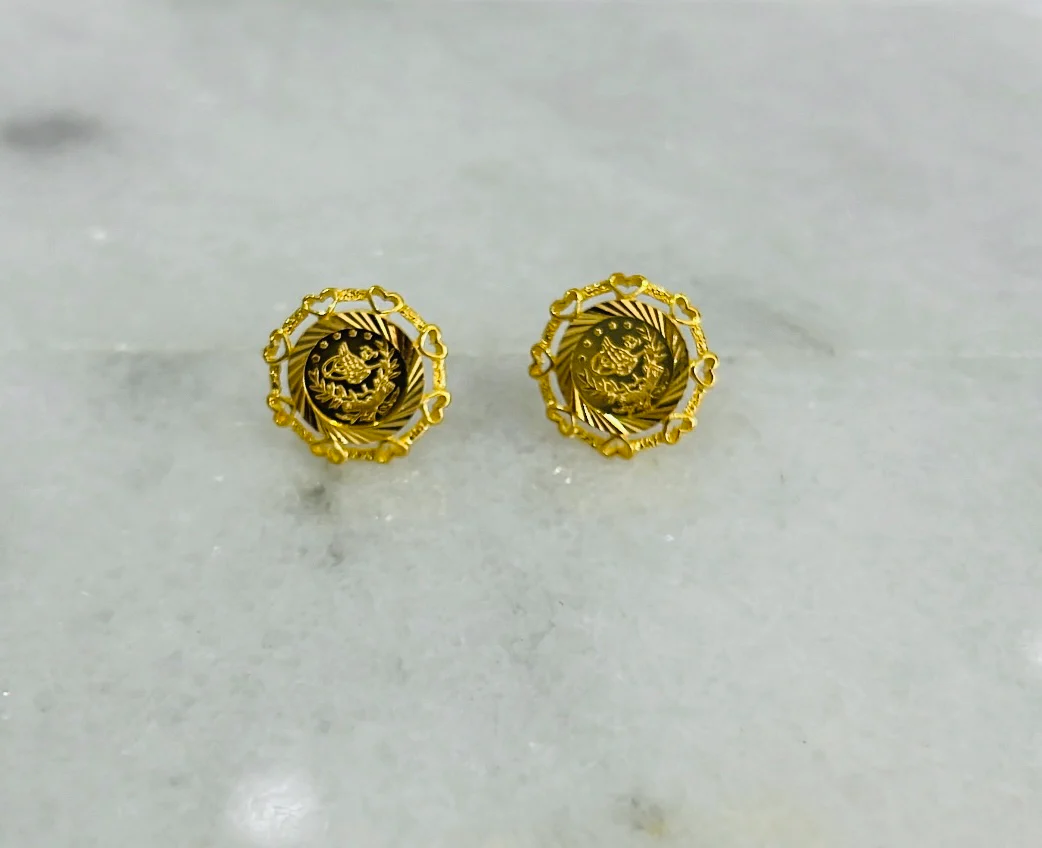 21K Gold Small Coin Post Earrings