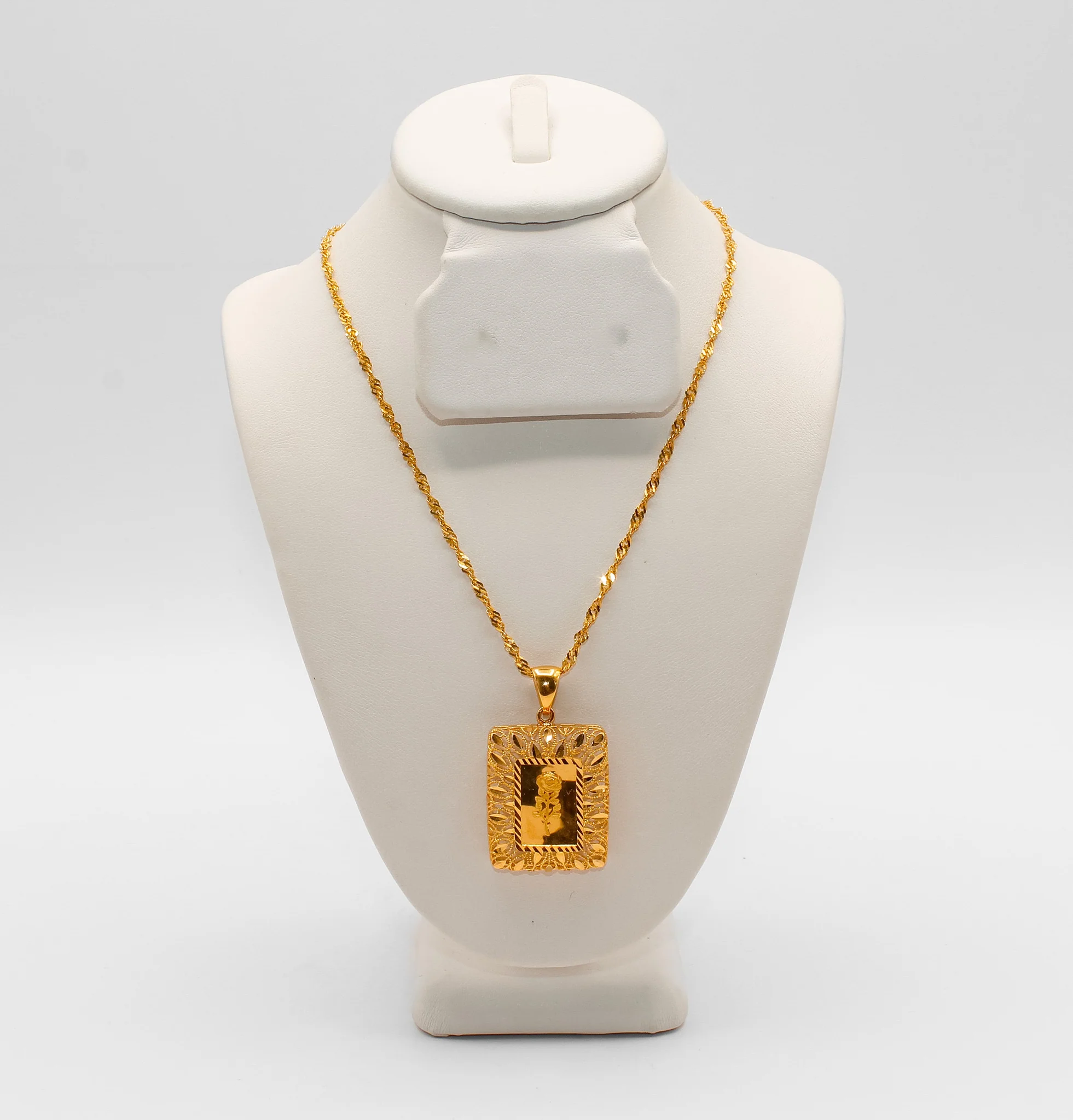 21K Gold Square Rose Pendant