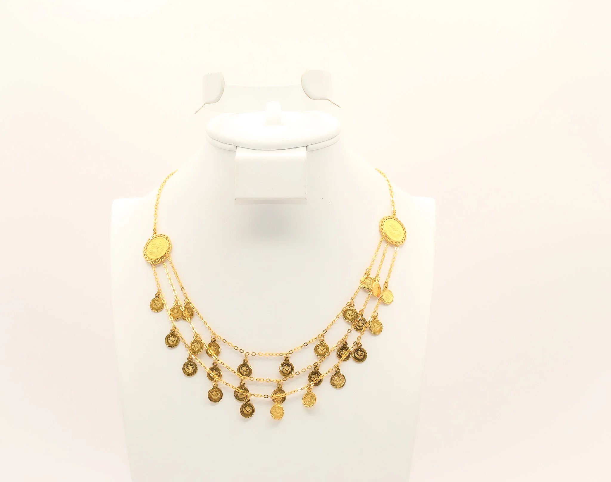 21K Gold Triple Layer Coin Necklace