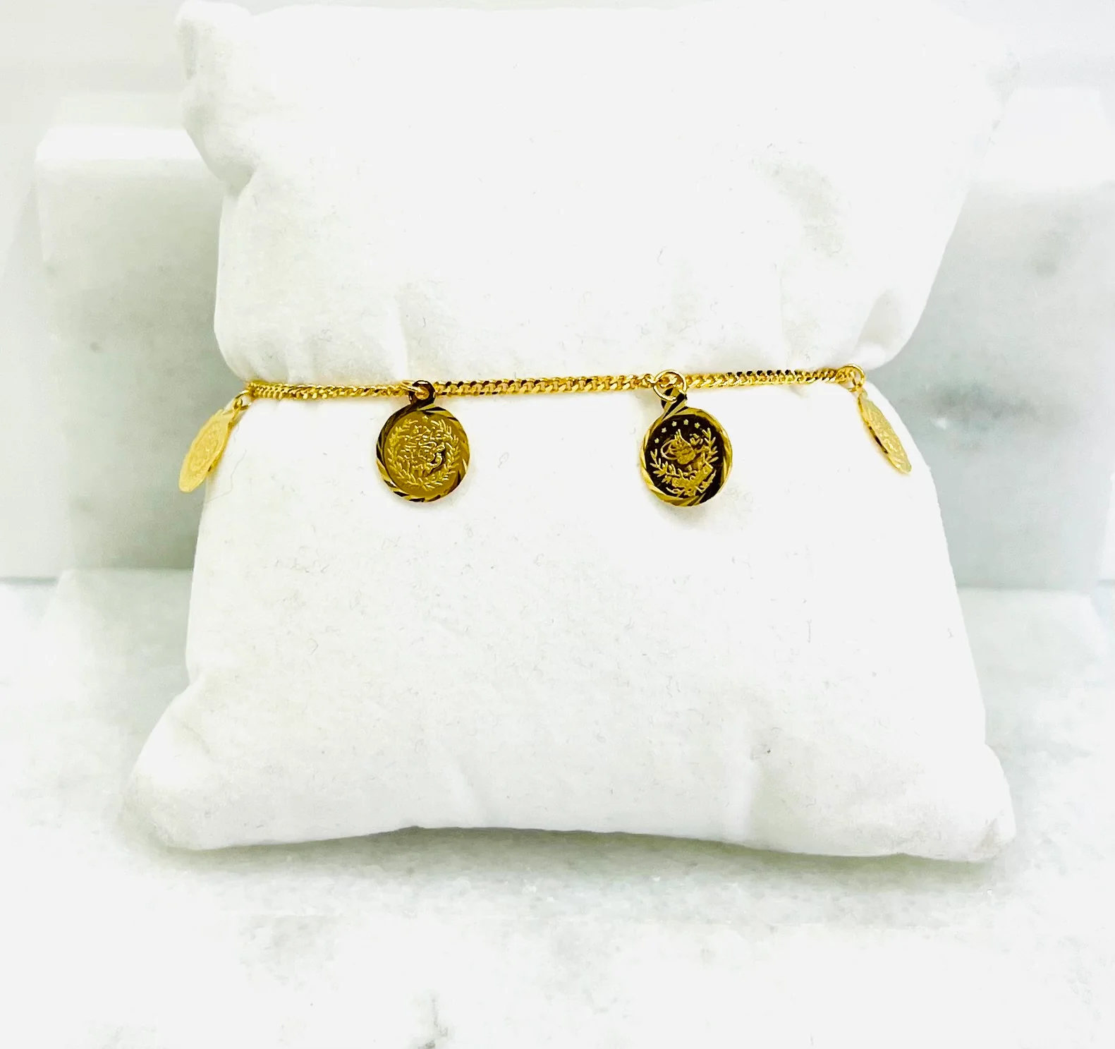 21K Gold Turkish Coin Charm Bracelet