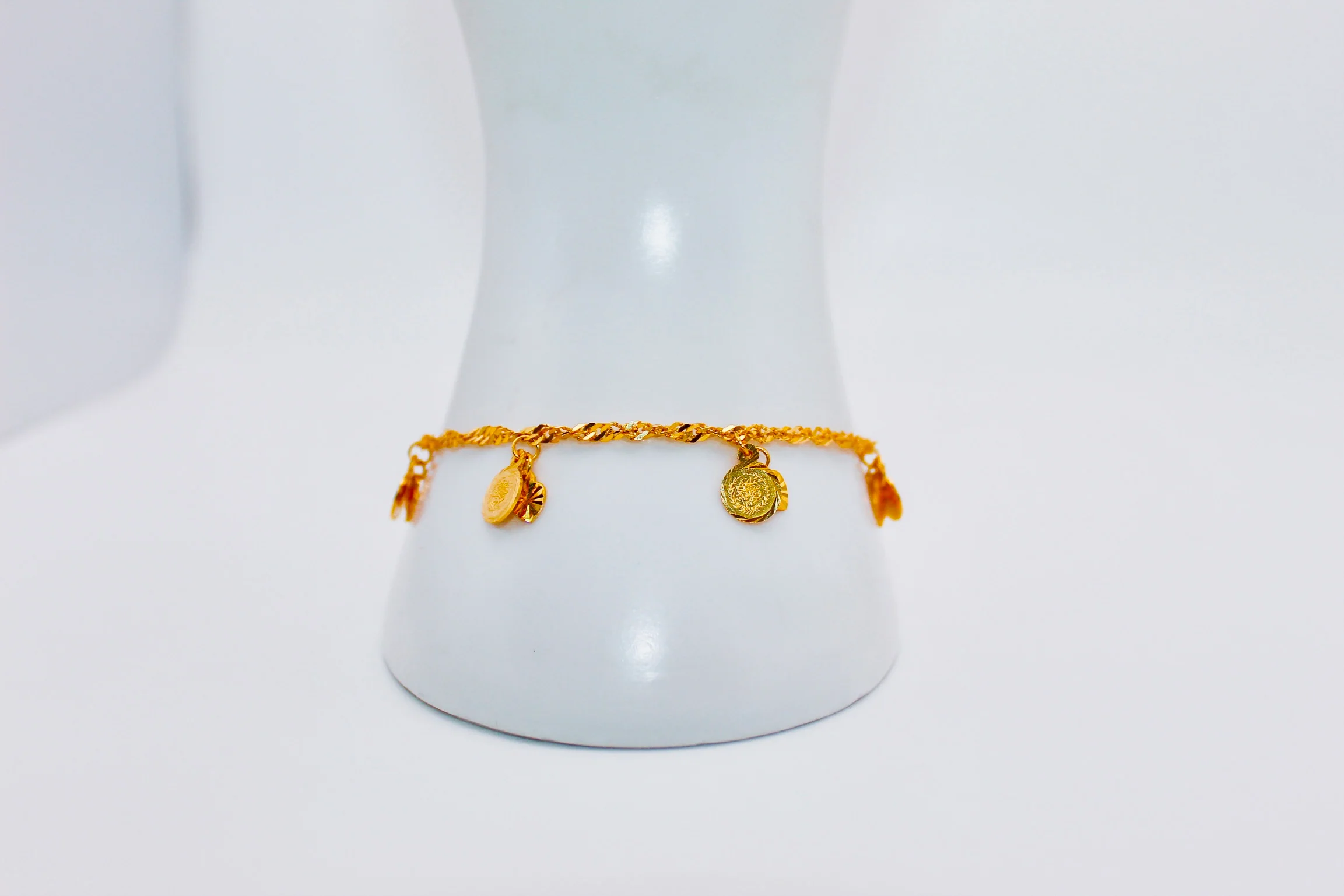21K Gold Turkish Mini Coin Heart Charm Bracelet