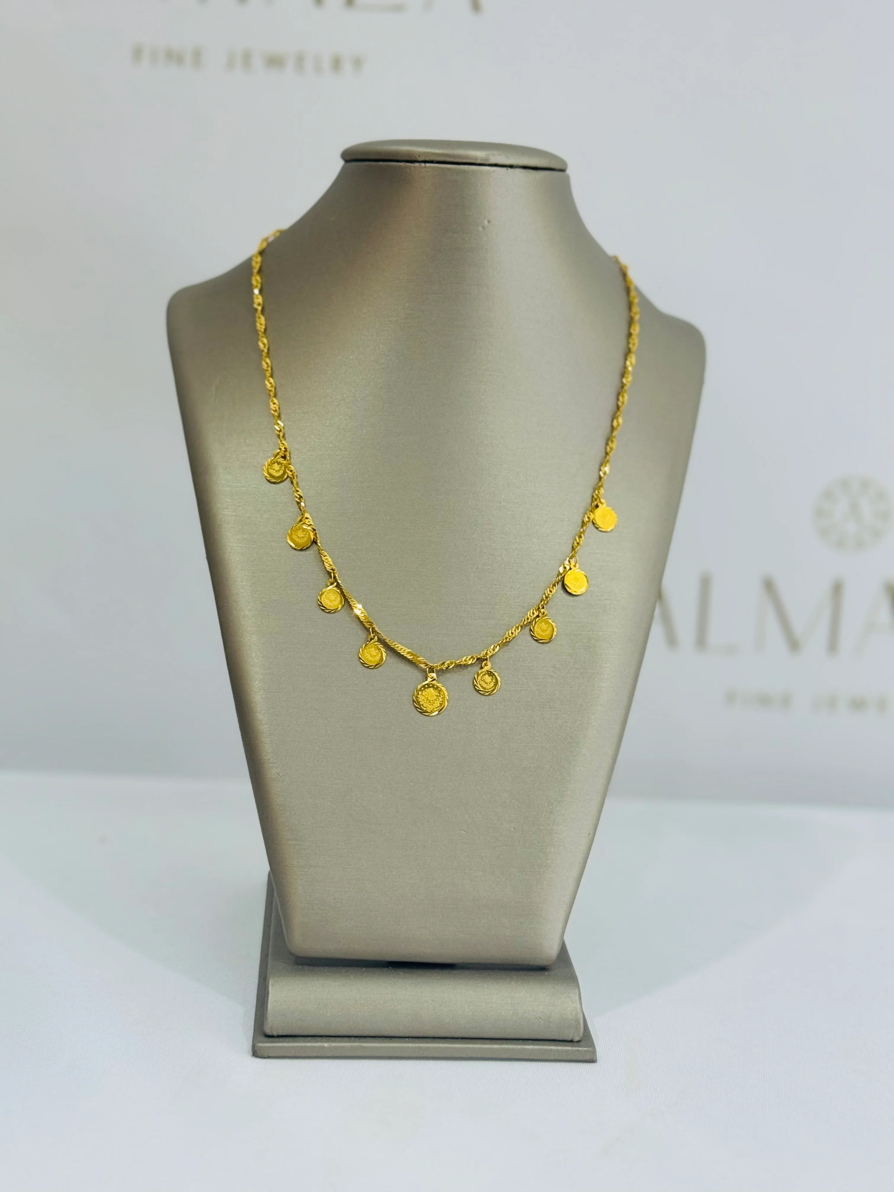 21K Gold Turkish Coin Charm Necklace