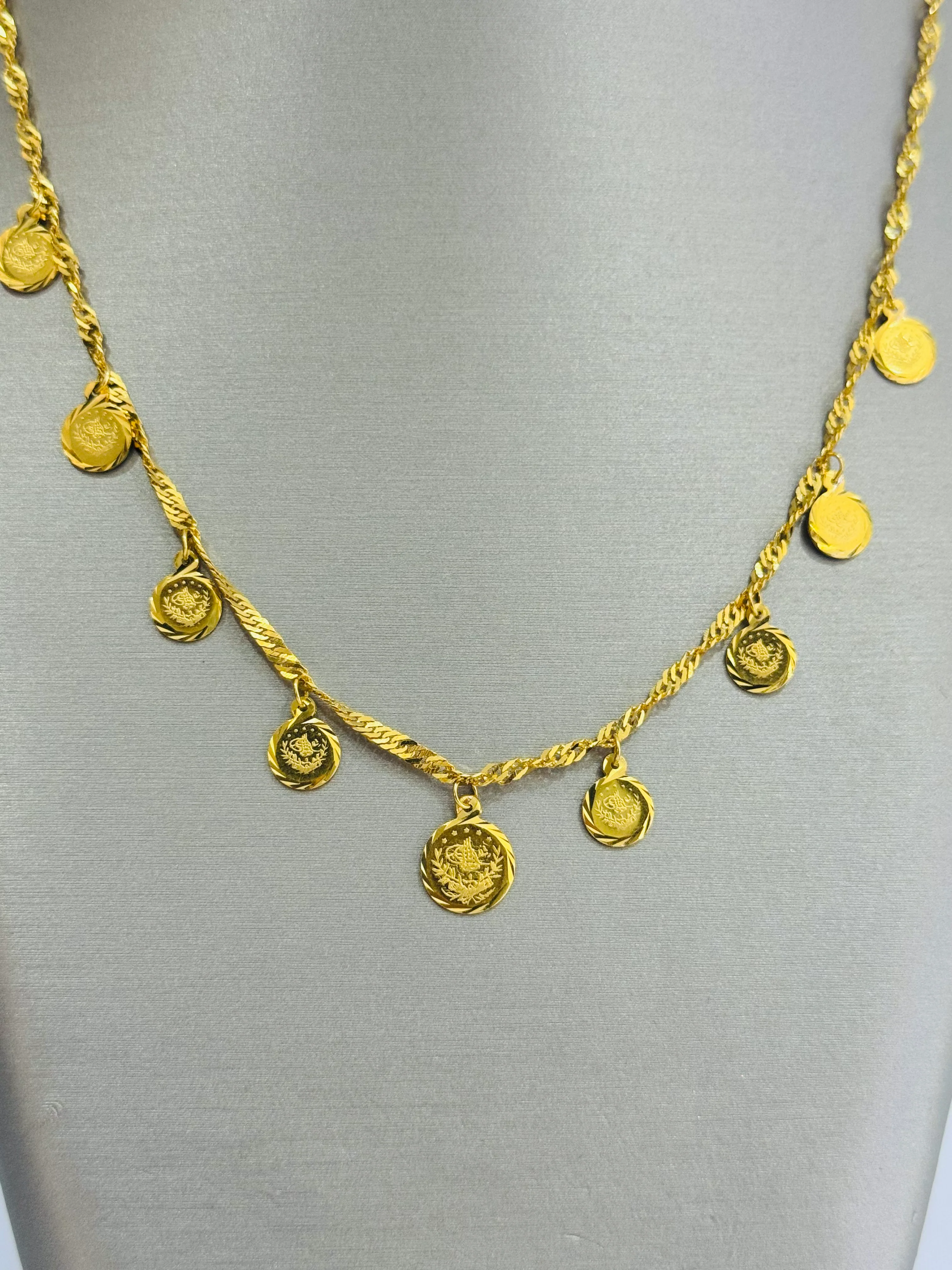 21K Gold Turkish Coin Charm Necklace - Image 3