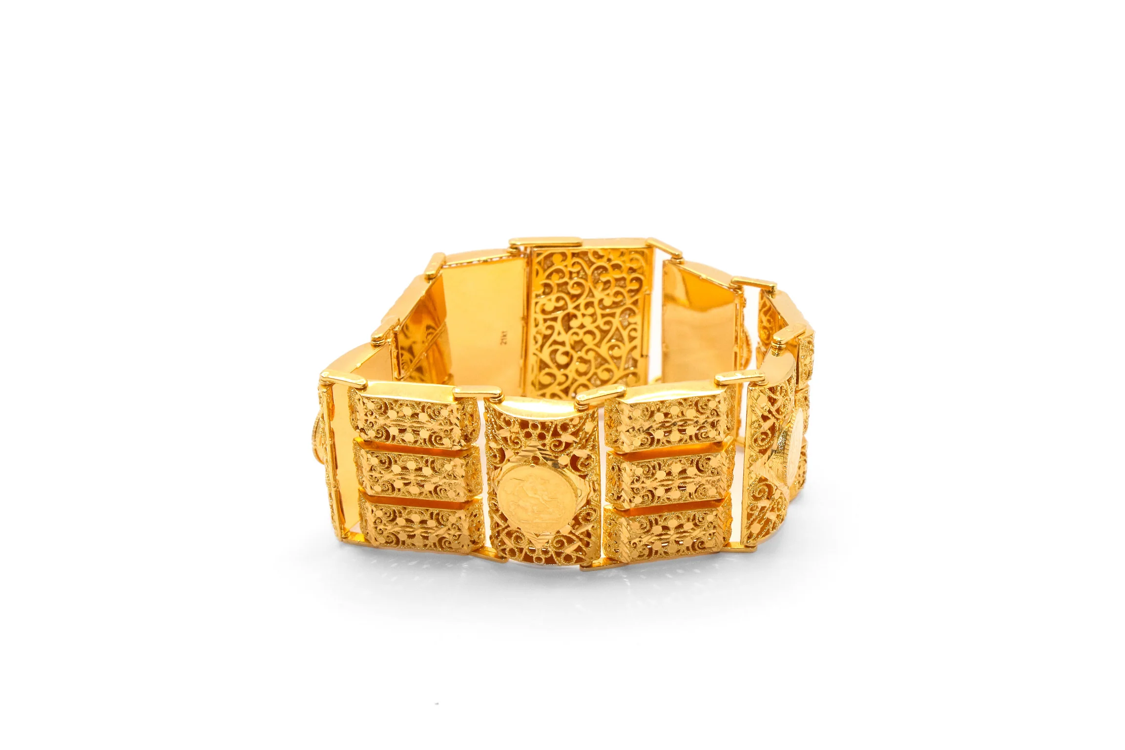21K Gold Two Row Coin Bracelet - Image 2