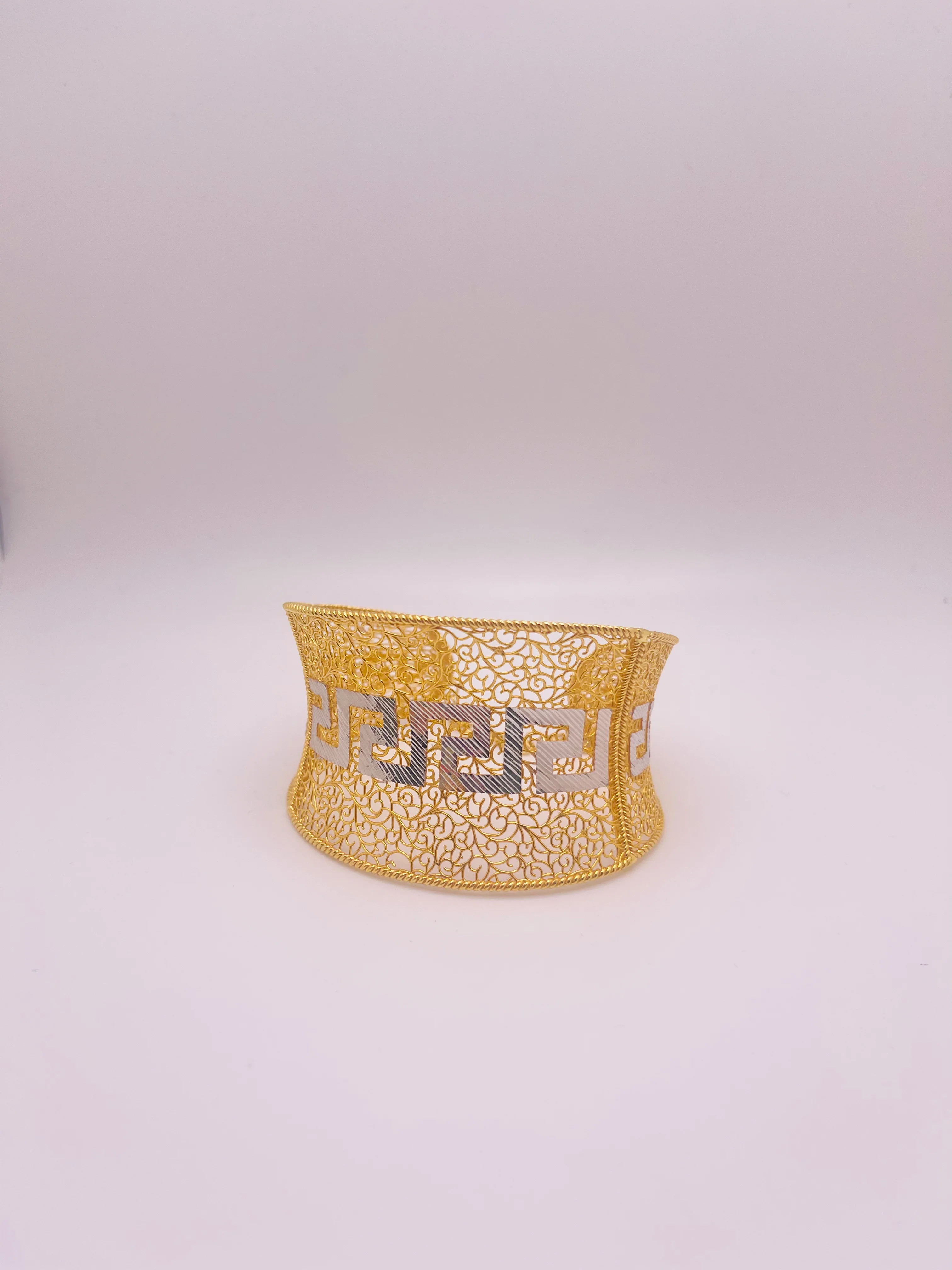 21K Gold Two Tone Cuff Bracelet - Image 2